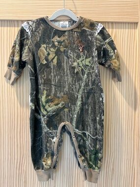 Camo Deer Footie One-Piece for Kids - Green/Brown